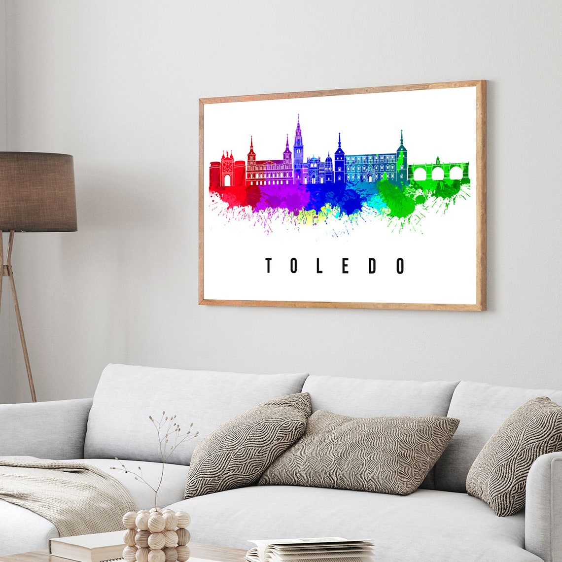 Toledo Spain Rainbow Watercolor Old Town Cathedral Skyline Poster - Image 3