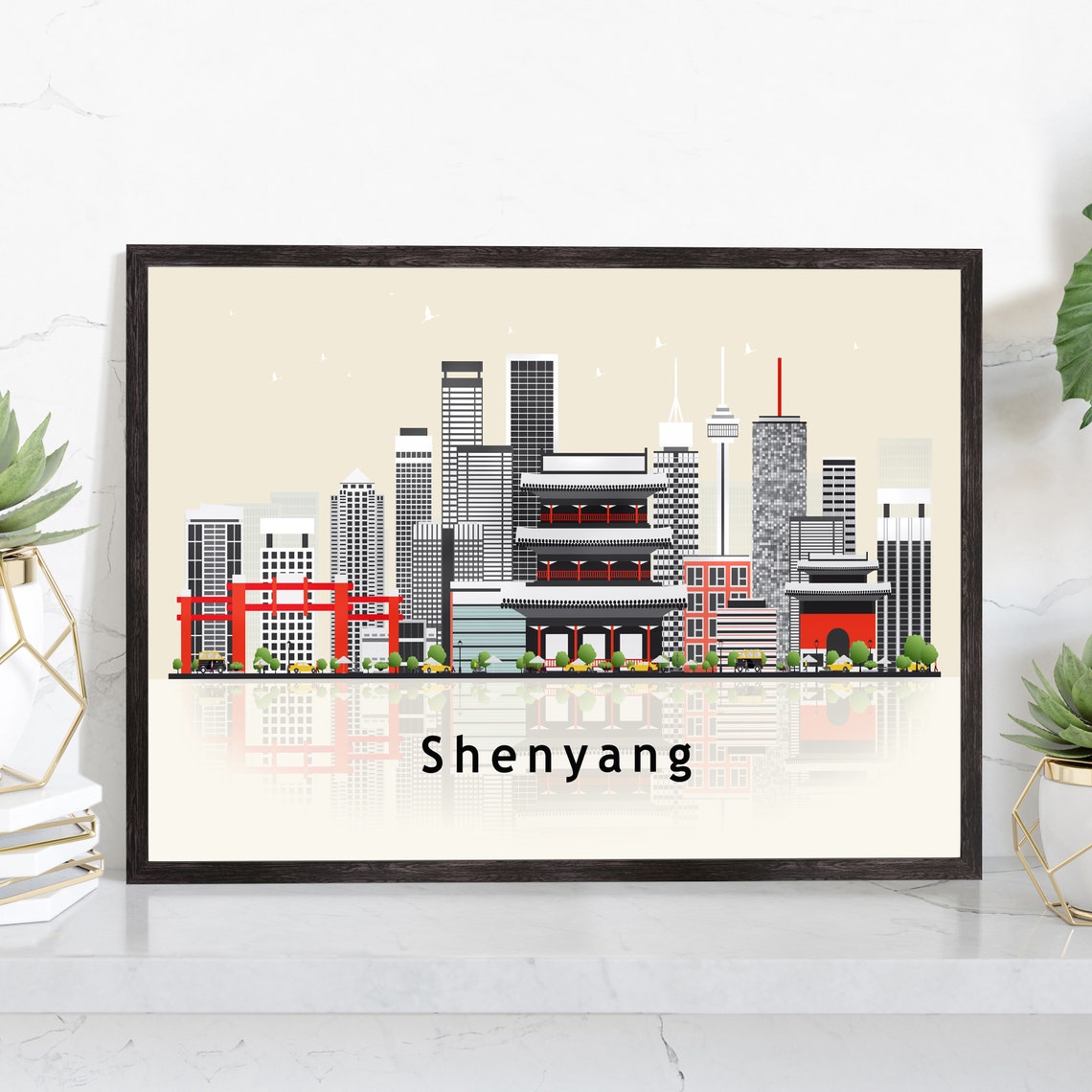 Shenyang China Modern Skyline Illustration Landmarks Travel Poster