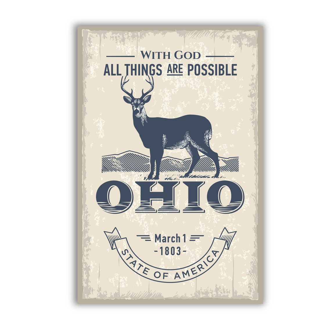 Ohio With God All Things Are Possible Deer Retro Vintage Travel Poster - Image 2