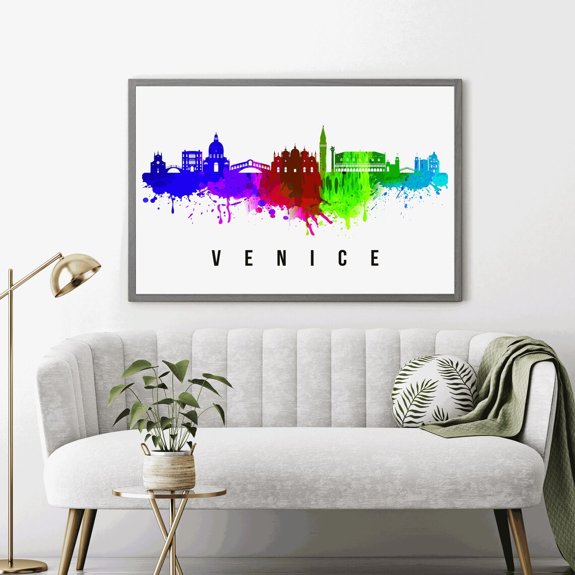 Venice Italy Rainbow Watercolor Canal City Skyline Silhouette Poster - Image 4