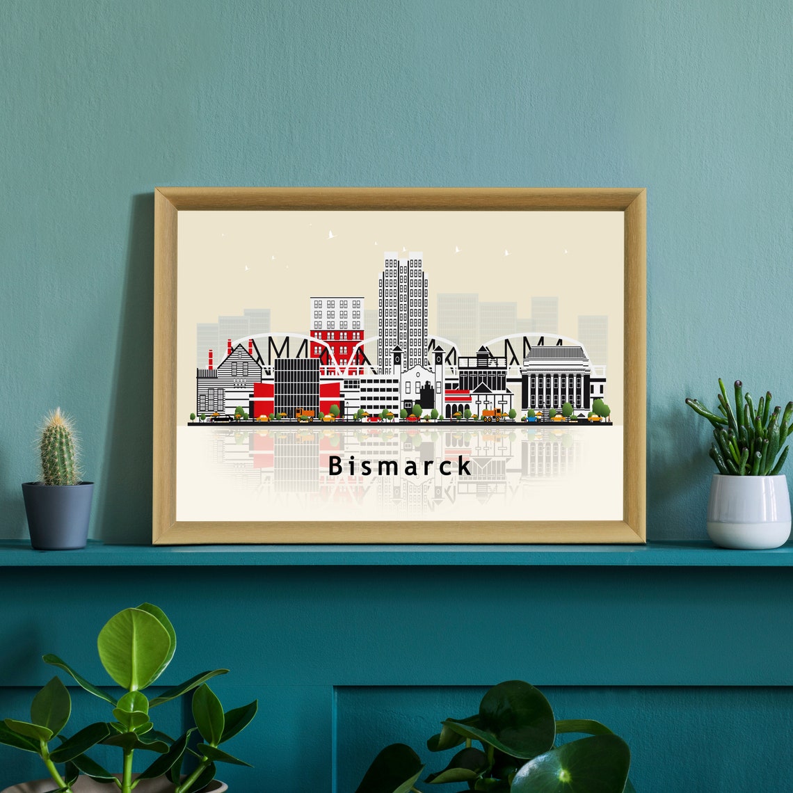 Bismarck North Dakota Skyline Bridges Vector Illustration City Poster - Image 2