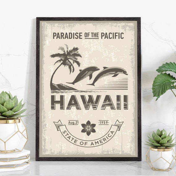 Hawaii State Symbol Poster Hawaii State Poster Print Hawaii State Emblem Poster Retro Travel State Poster Home And Office Wall Art