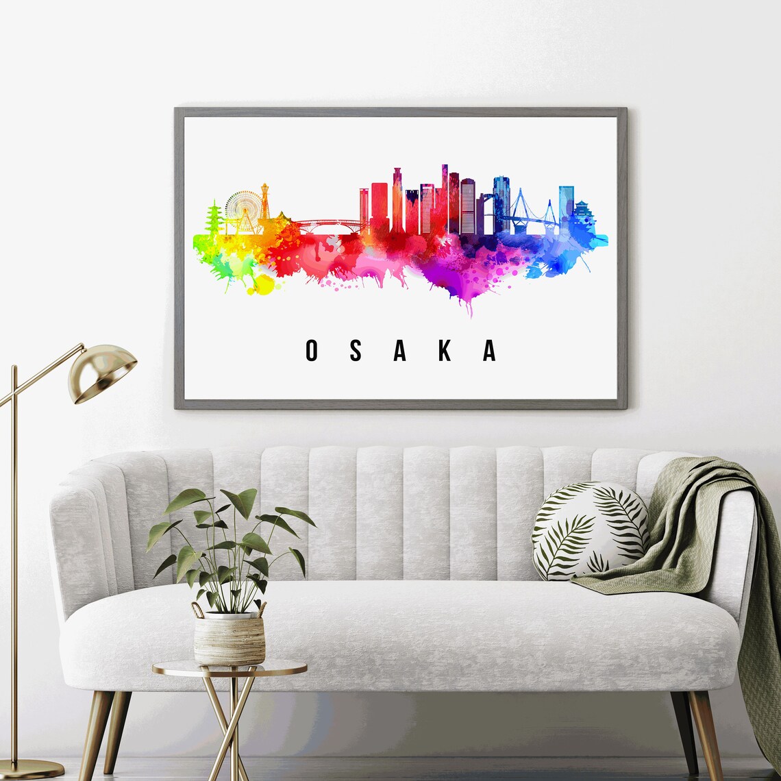 Osaka Japan Rainbow Watercolor Skyline City View Travel Poster - Image 4