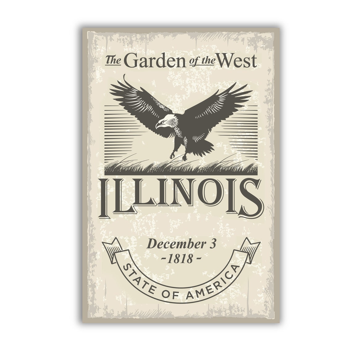 Illinois State Emblem Vintage Eagle Garden of the West Poster - Image 2
