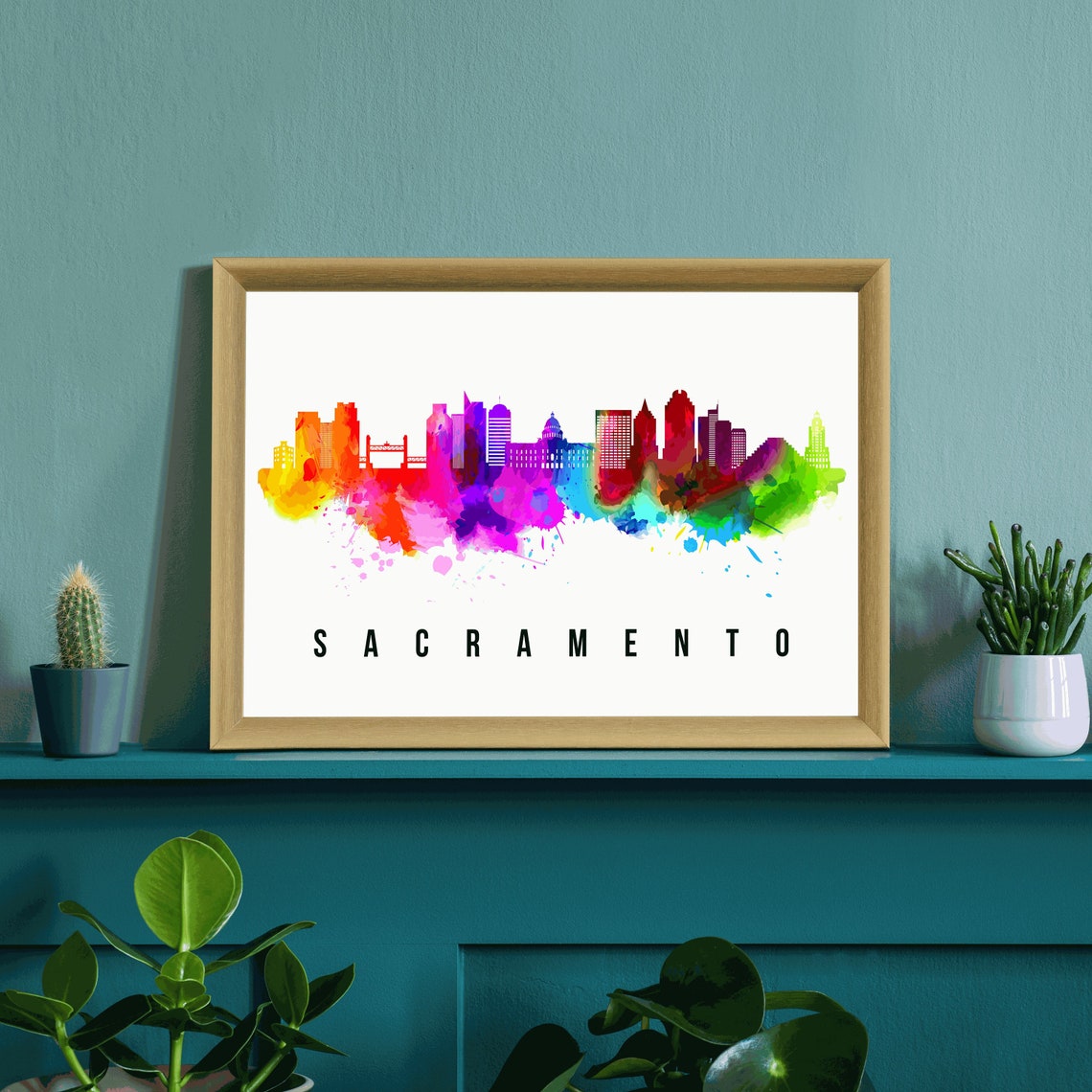 Sacramento California Skyline Poster Sacramento Cityscape Painting Sacramento Landmark And Cityscape Print Home And Office Wall Art - Image 2