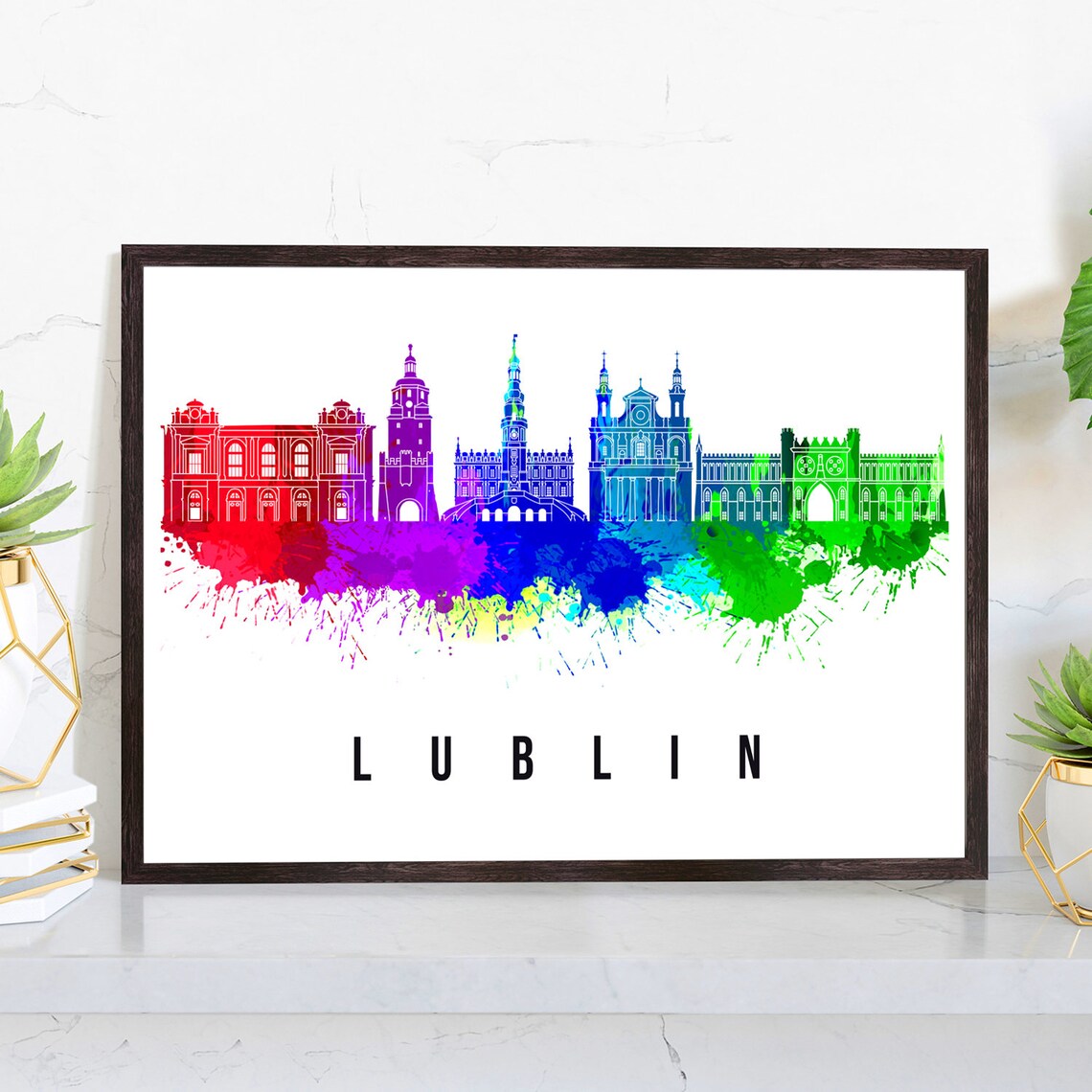 Lublin Poland Krakow Gate Cathedral Watercolor Skyline Poster