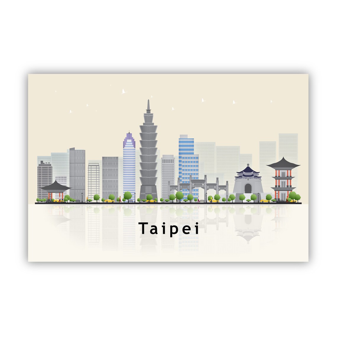 Taipei Taiwan Skyline Illustration Taipei 101 Cityscape Travel Poster - Image 2