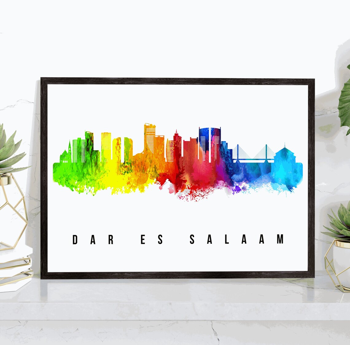 Dar Es Salaam Tanzania Rainbow Watercolor Skyline Cityscape Poster