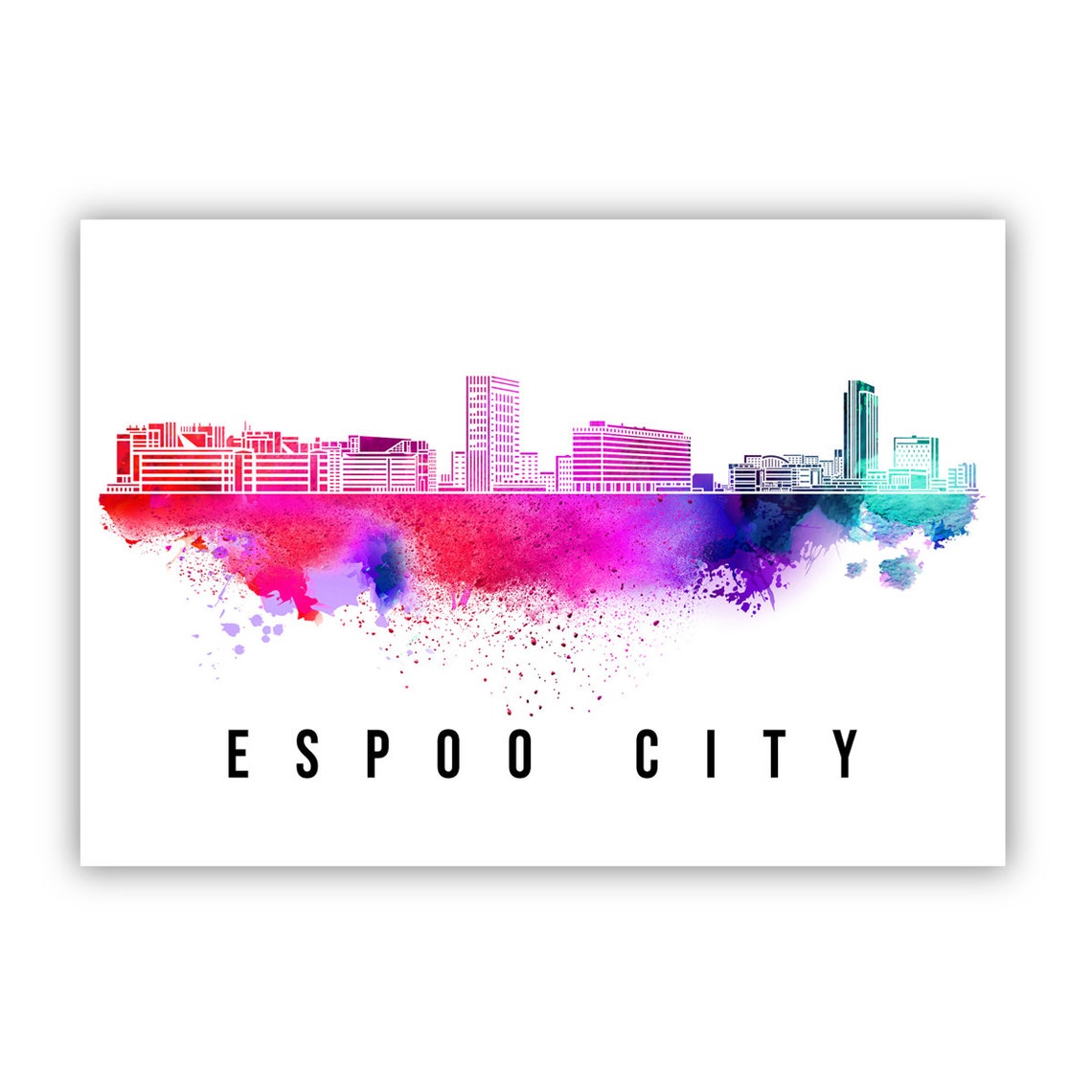 Espoo City Finland Skyline Watercolor Splash Modern Wall Poster - Image 2