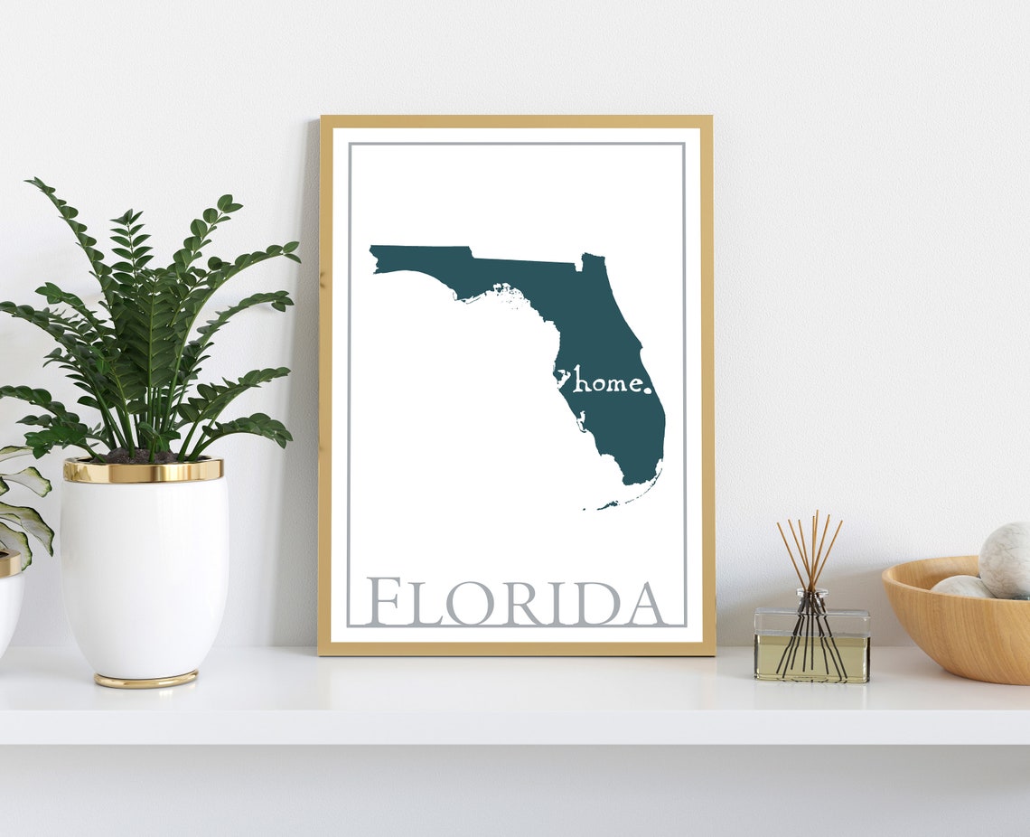 Florida Modern Home State Silhouette Teal Map Wall Art Print Poster - Image 2