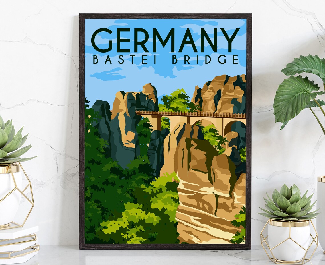 Bastei Bridge Germany Saxon Switzerland National Park Travel Poster