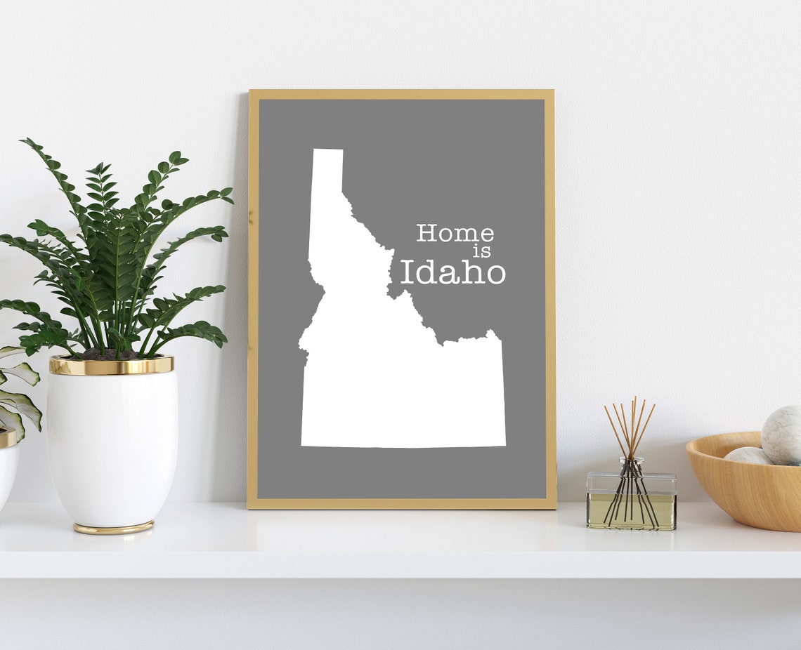 Idaho Home Is Gray Minimalist State Map Silhouette Wall Art Print - Image 2