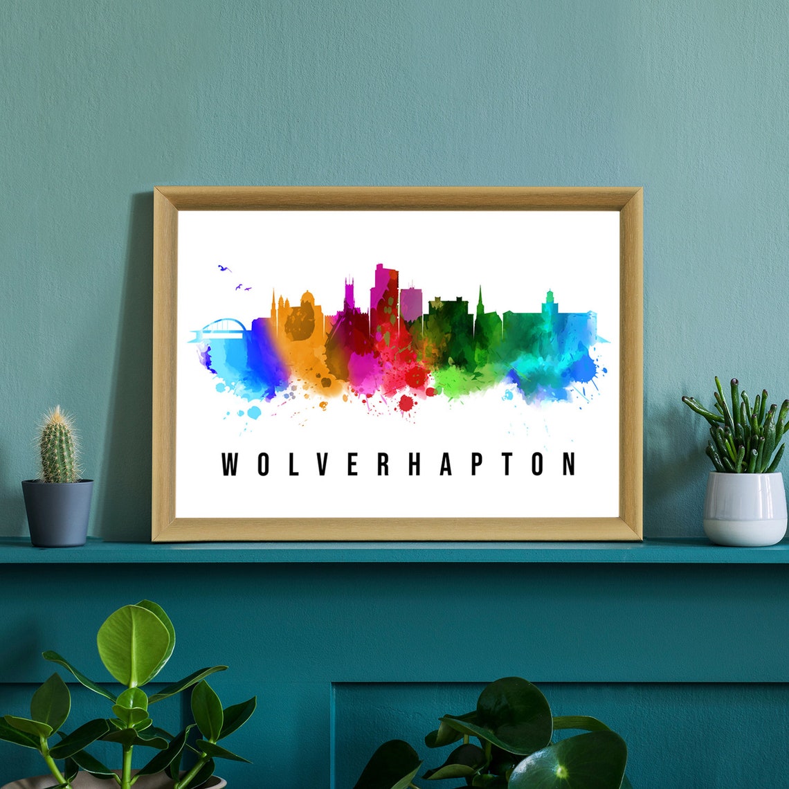Wolverhampton England Rainbow Watercolor Skyline Cityscape Poster - Image 3