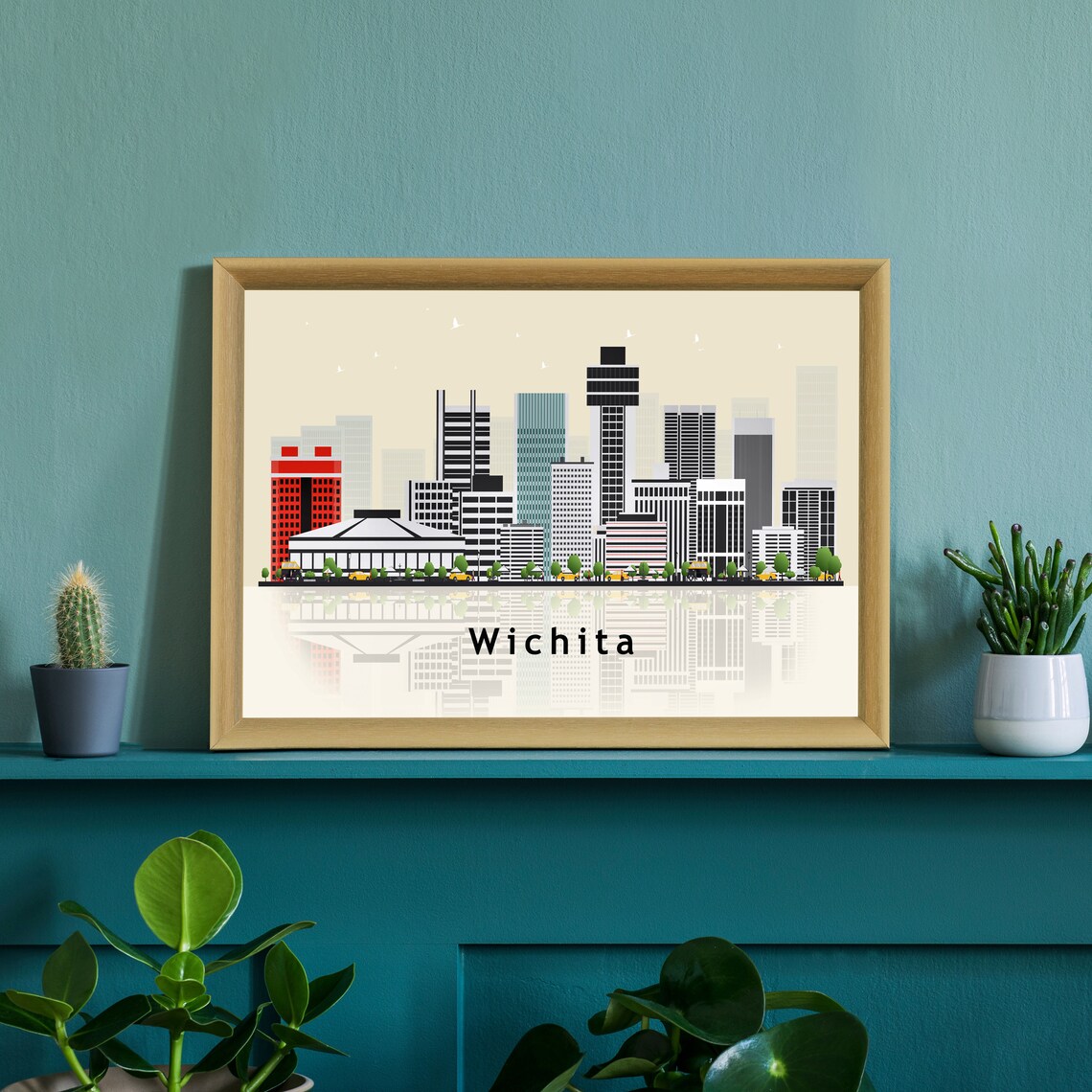 Wichita Kansas Modern Skyline Illustration Cityscape Art Poster - Image 2
