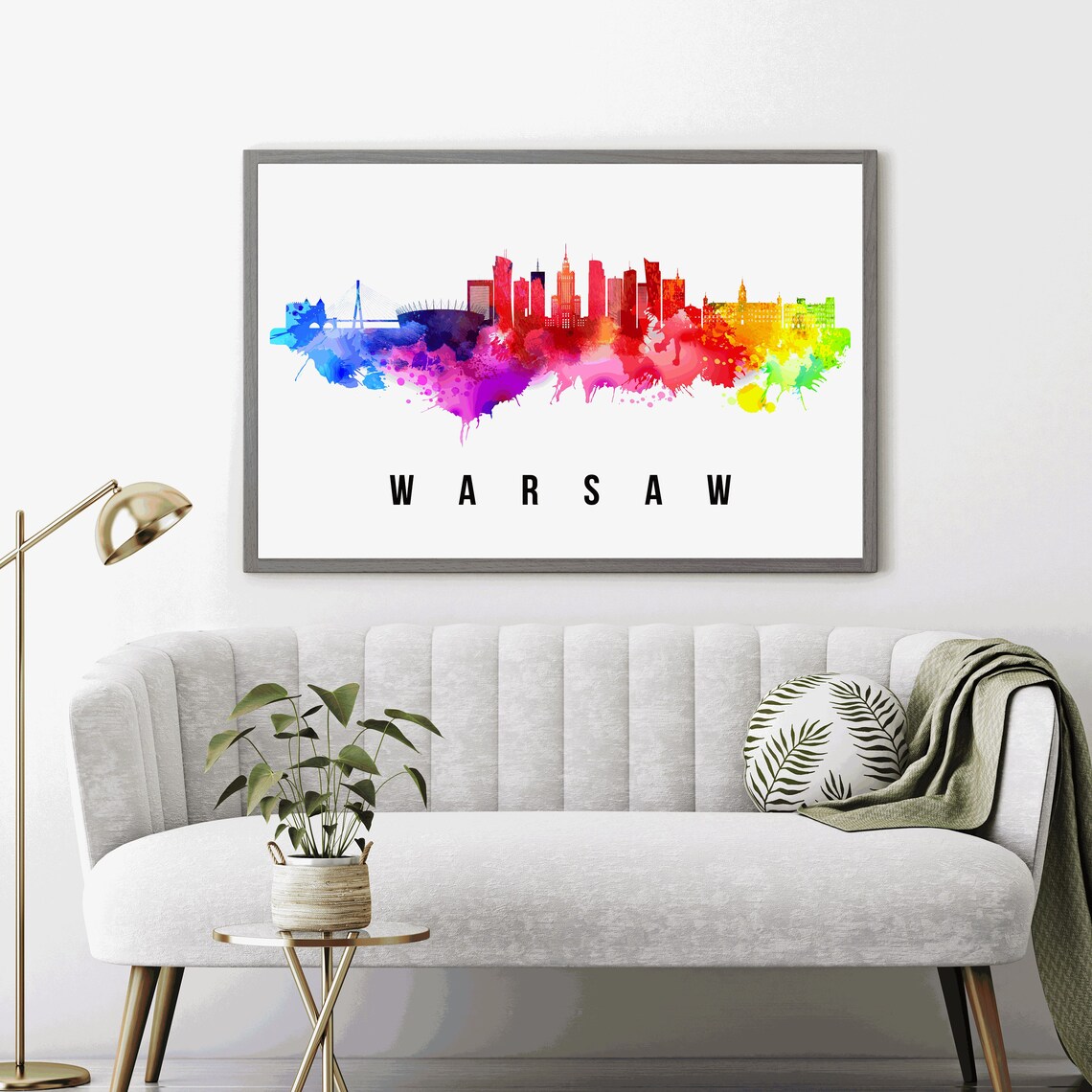 Warsaw Poland Rainbow Watercolor City Skyline Silhouette Art Poster - Image 4