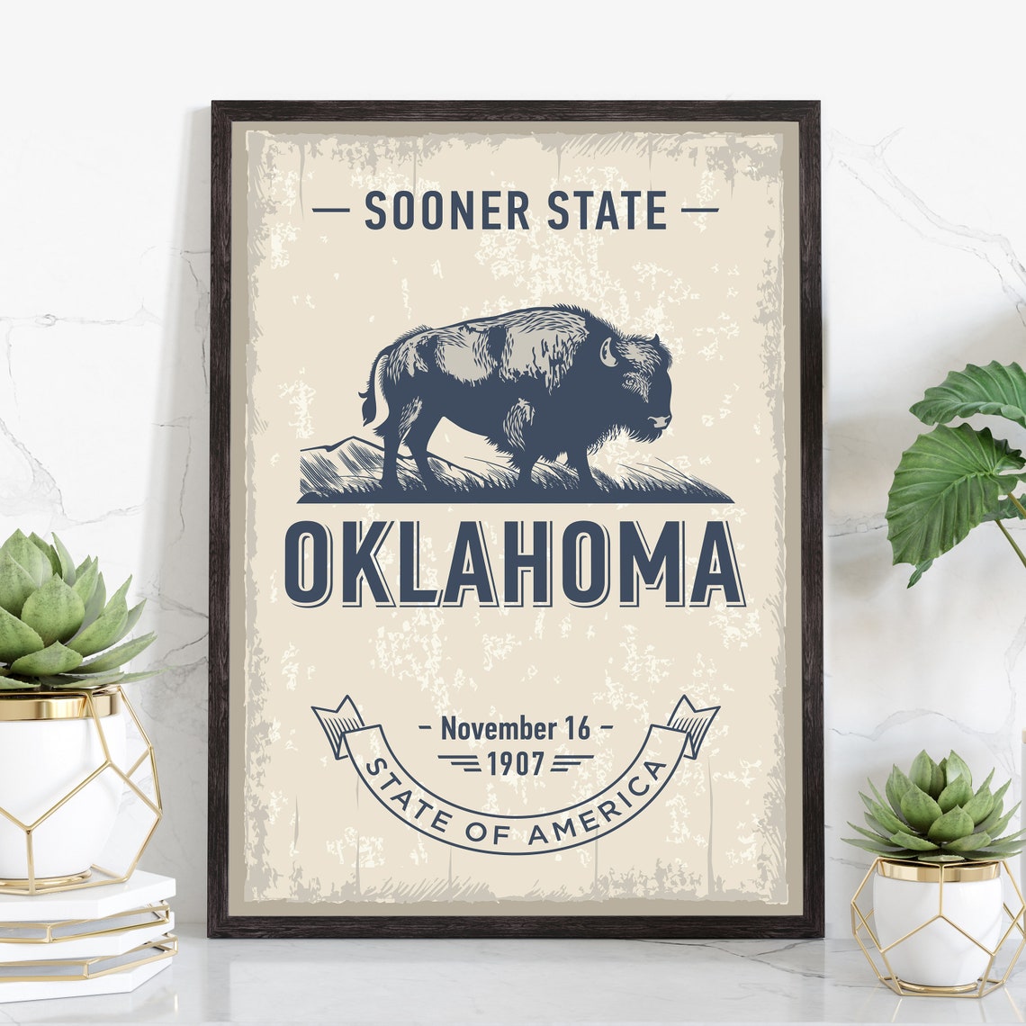Oklahoma Sooner State Bison Vintage Retro Wildlife Travel Poster