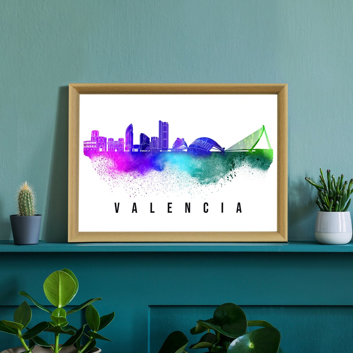 Valencia Spain Watercolor Skyline City of Arts Silhouette Poster - Image 2