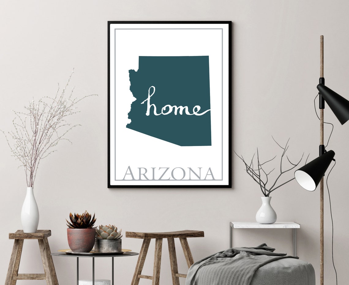 Arizona Home State Map Silhouette Teal Minimalist Wall Art Poster - Image 3