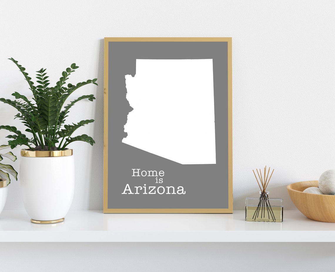 Arizona Home Is Gray Minimalist State Map Silhouette Wall Art - Image 2