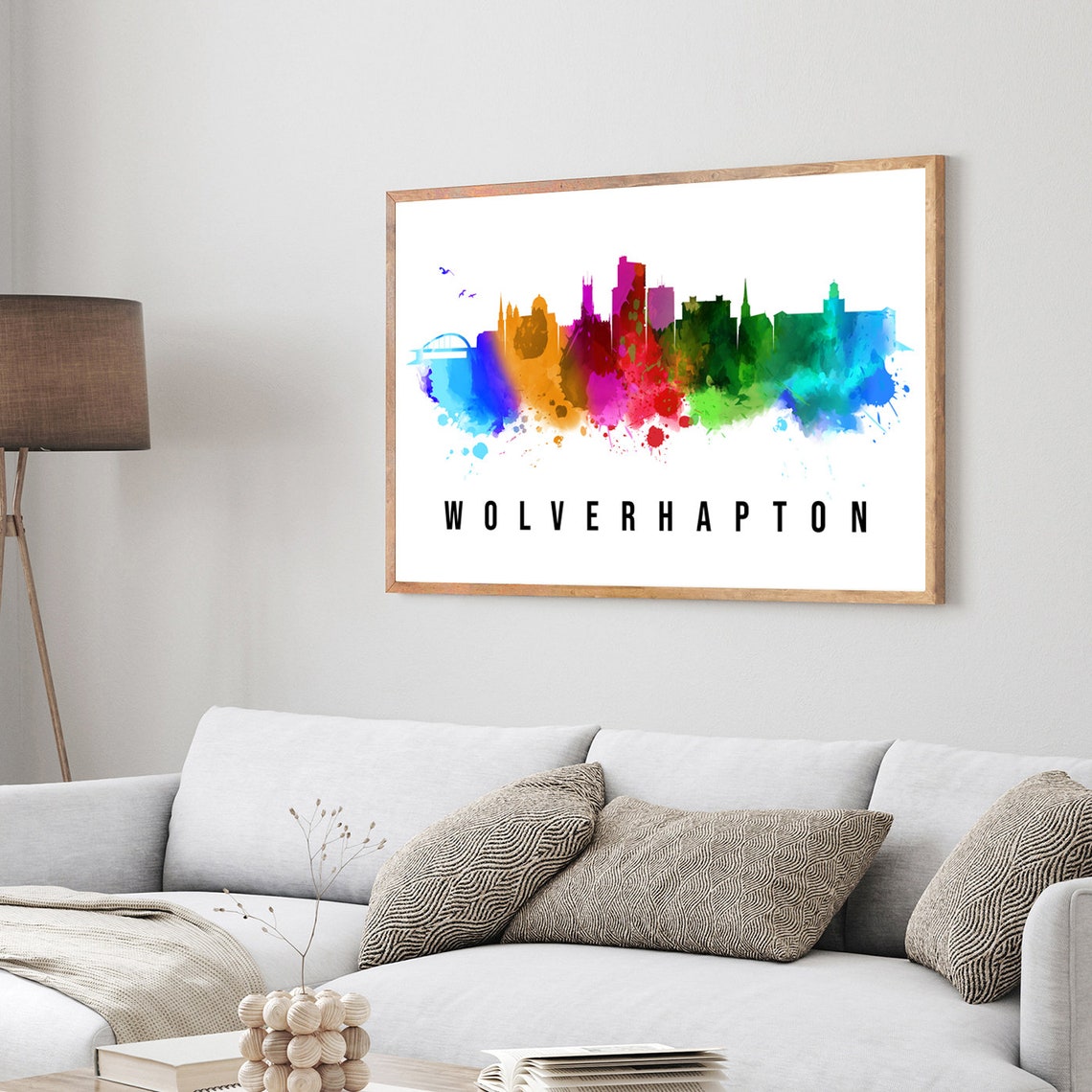 Wolverhampton England Rainbow Watercolor Skyline Cityscape Poster - Image 4