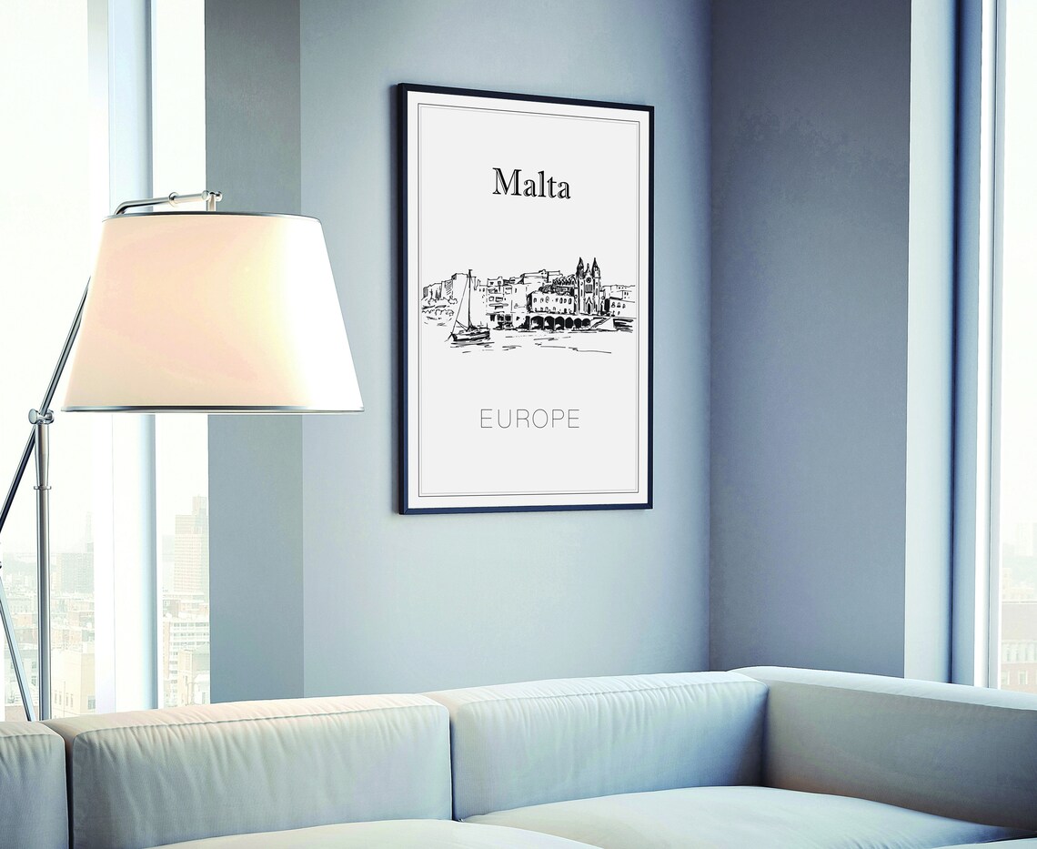 Malta Europe Old Harbor Sailboat Stone Waterfront Sketch Travel Poster - Image 4