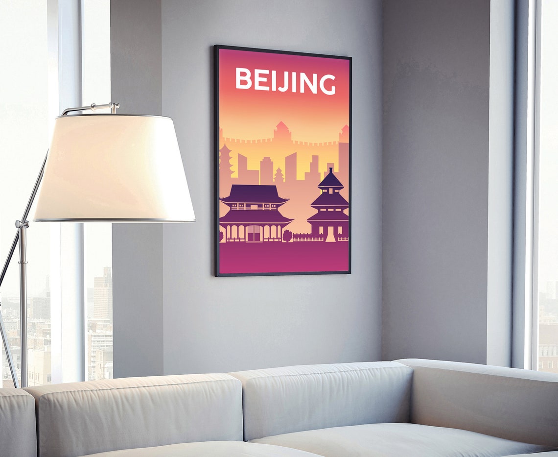 Beijing China Sunset Pagoda Silhouette Solid Color Skyline Poster - Image 4