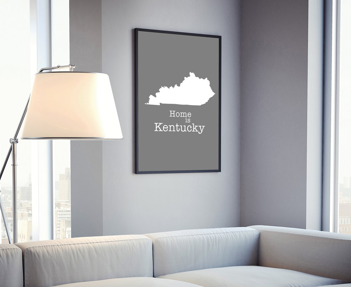 Kentucky Home Is Gray Minimalist State Map Silhouette Wall Art - Image 4