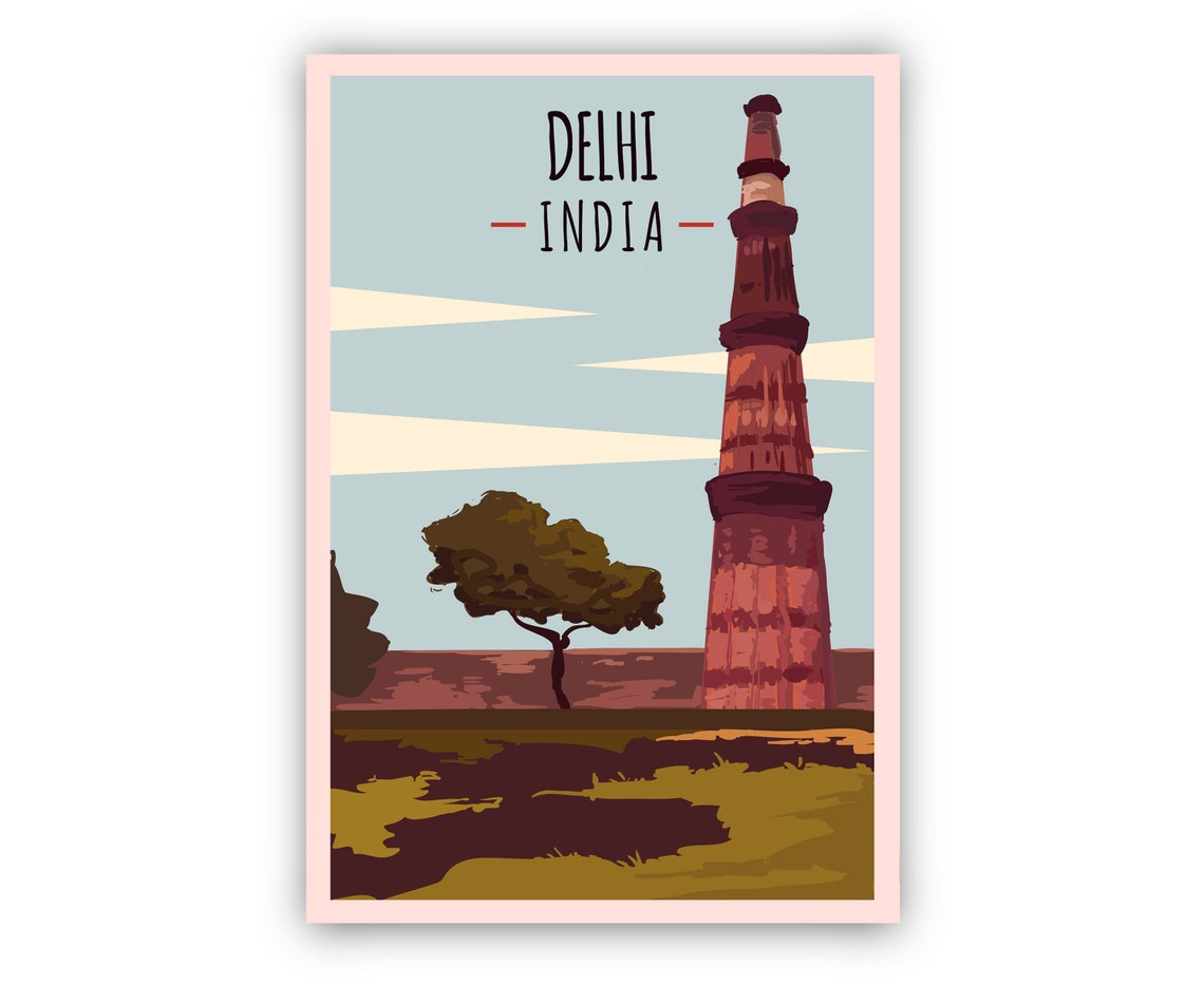 Delhi India Qutub Minar Retro Vintage Landmark Travel Poster - Image 2