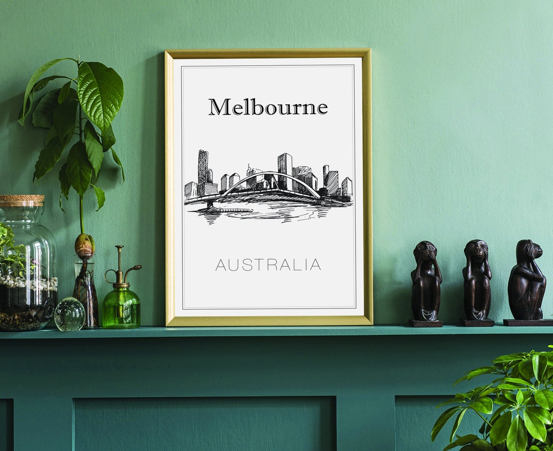 Melbourne Australia River Bridge Skyline Hand Drawn Sketch Poster - Image 3