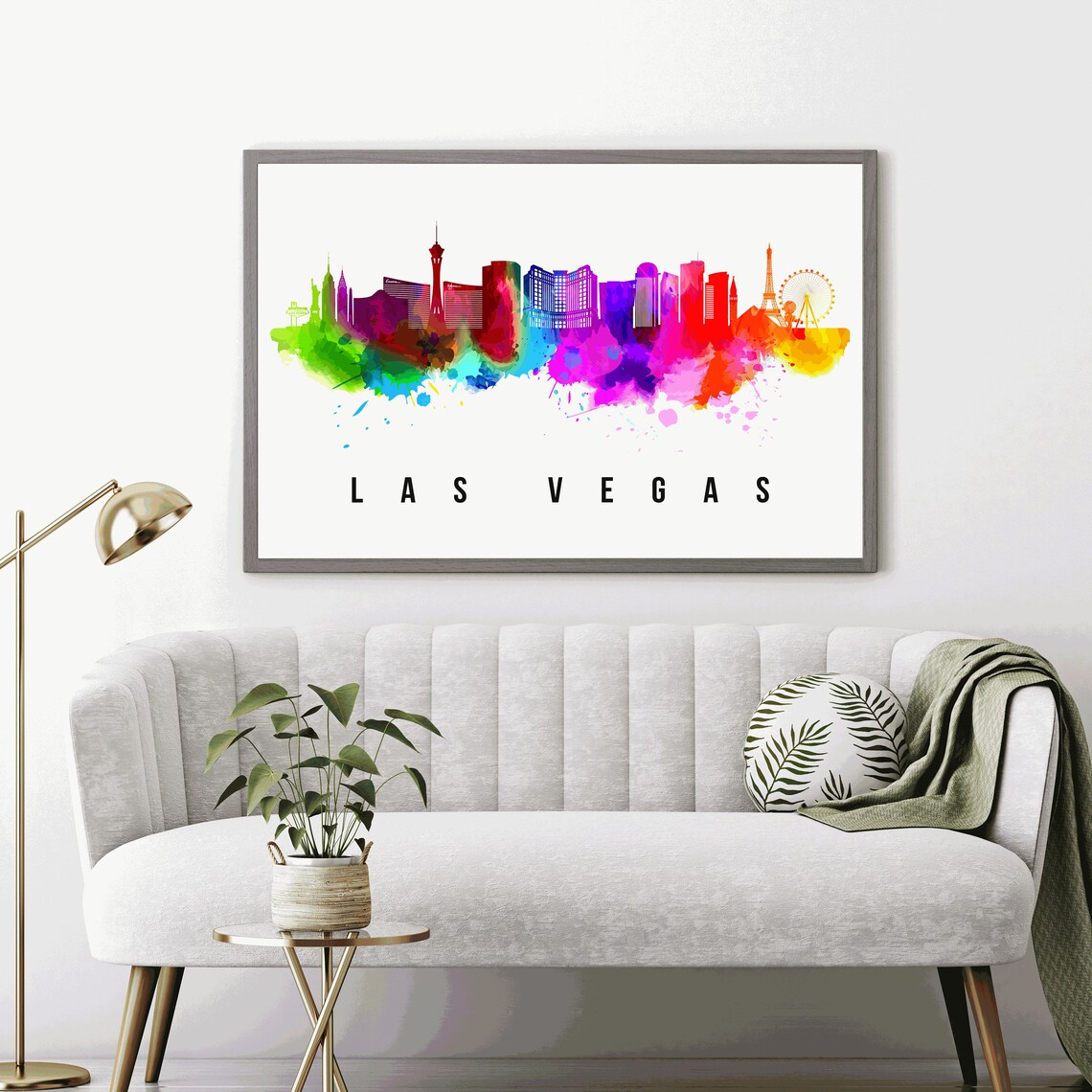 Las Vegas Nevada Rainbow Watercolor Skyline Illustration Travel Poster - Image 4