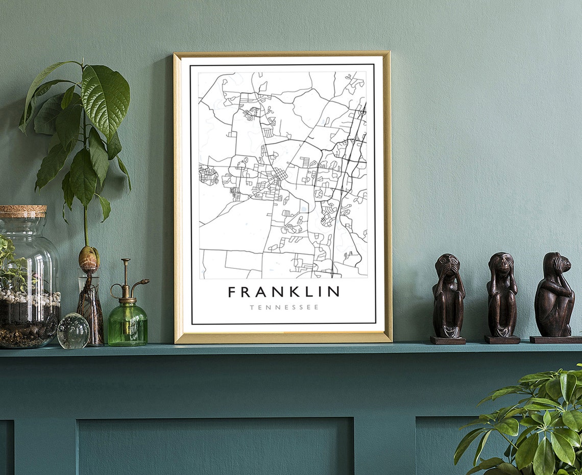 Franklin Tennessee Minimalist Black White City Street Map Line Poster - Image 3