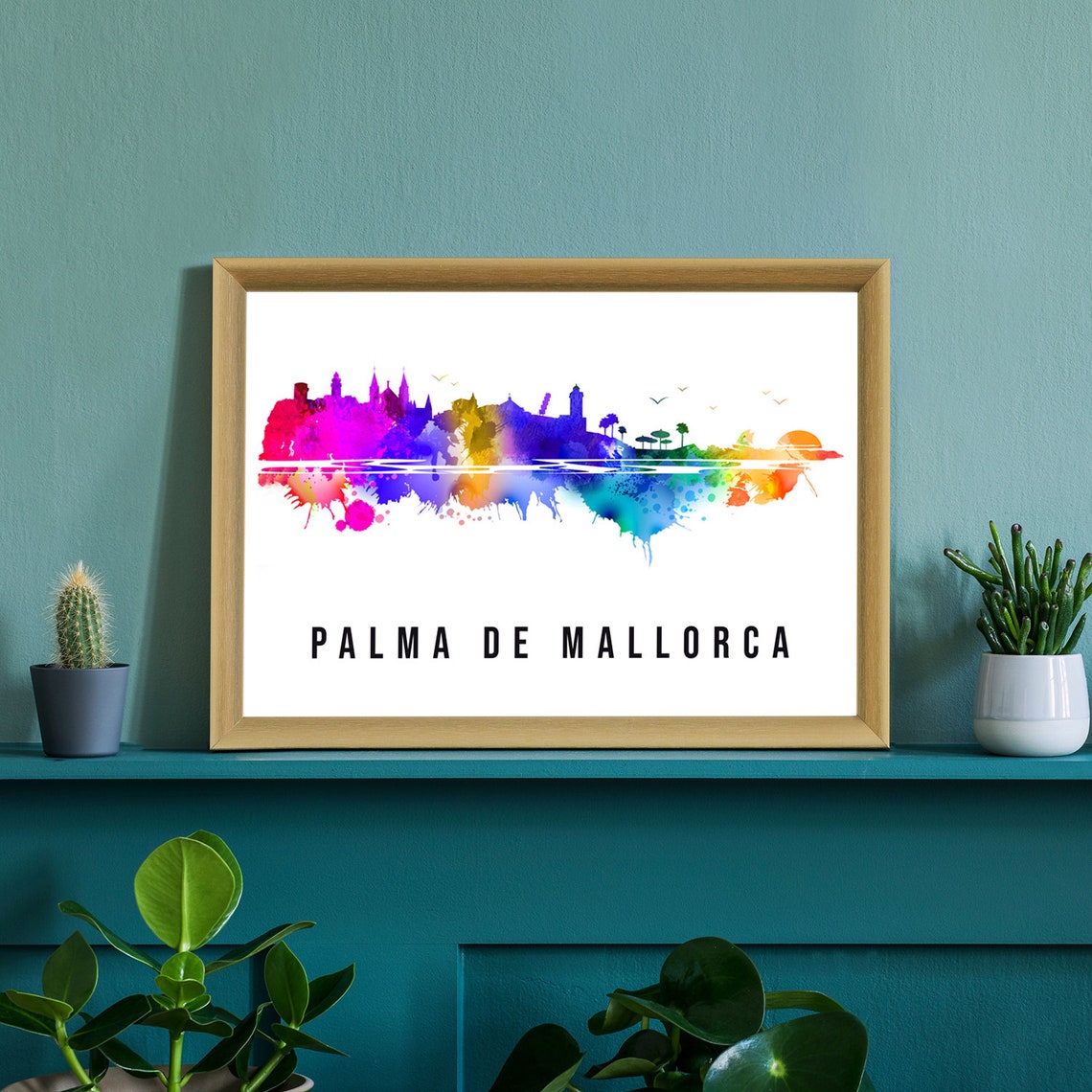 Palma De Mallorca Spain Seafront Watercolor Skyline Art Poster - Image 2