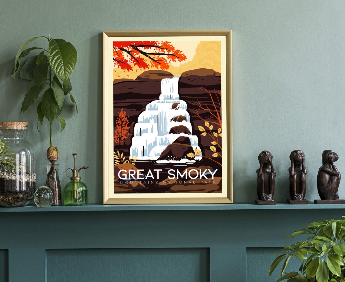 Great Smoky Mountains Travel Poster Print Retro Travel Poster Mountain Range In The United States Of America Housewarming Gift - Image 3