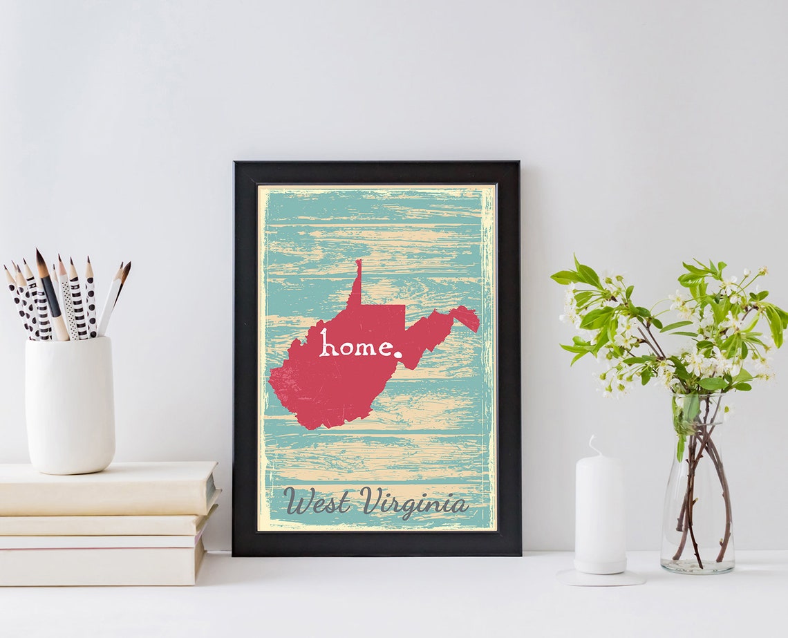 West Virginia State Map Home Rustic Teal Wood Vintage Style Wall Art - Image 2