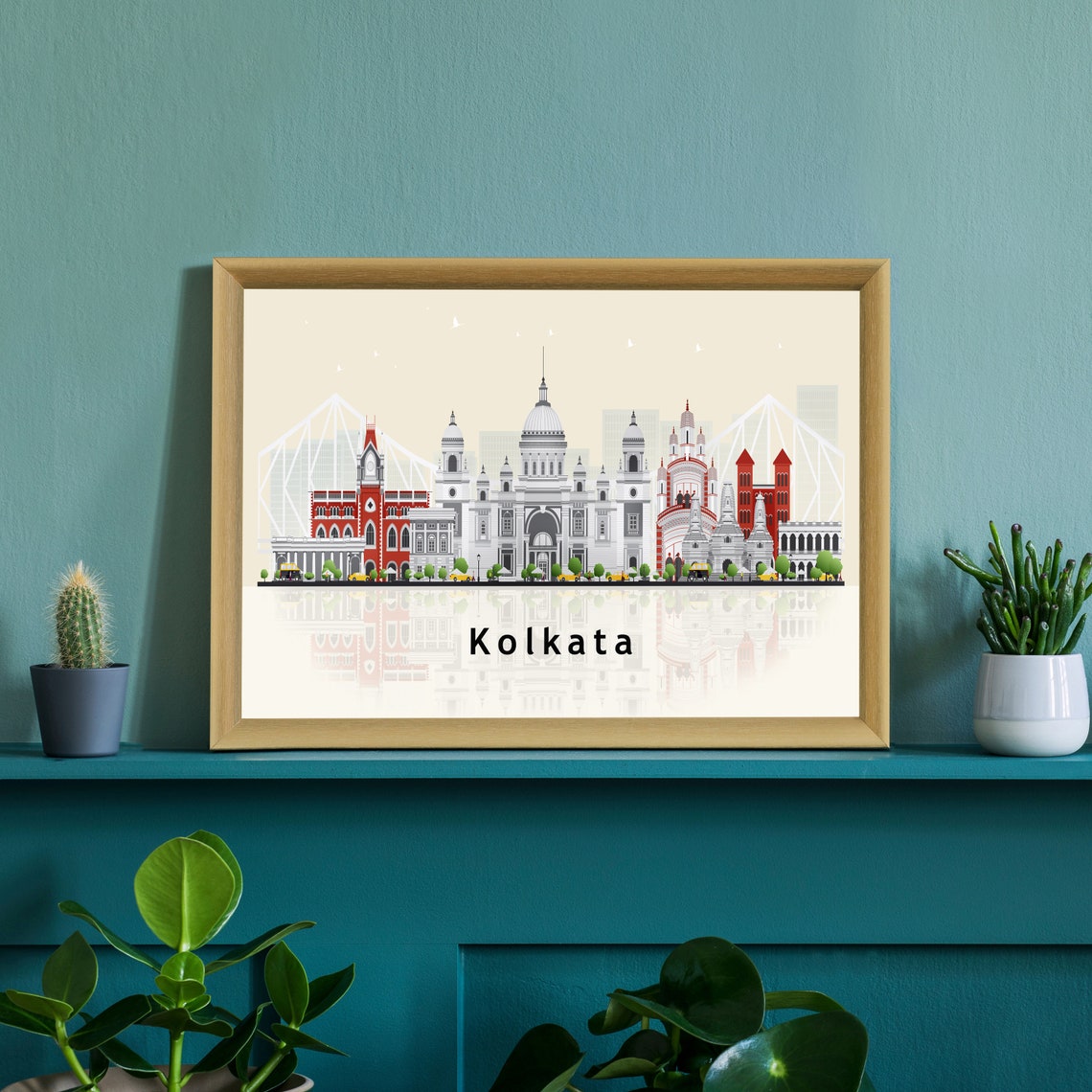 Kolkata India Victoria Memorial Skyline Illustration Travel Poster - Image 3