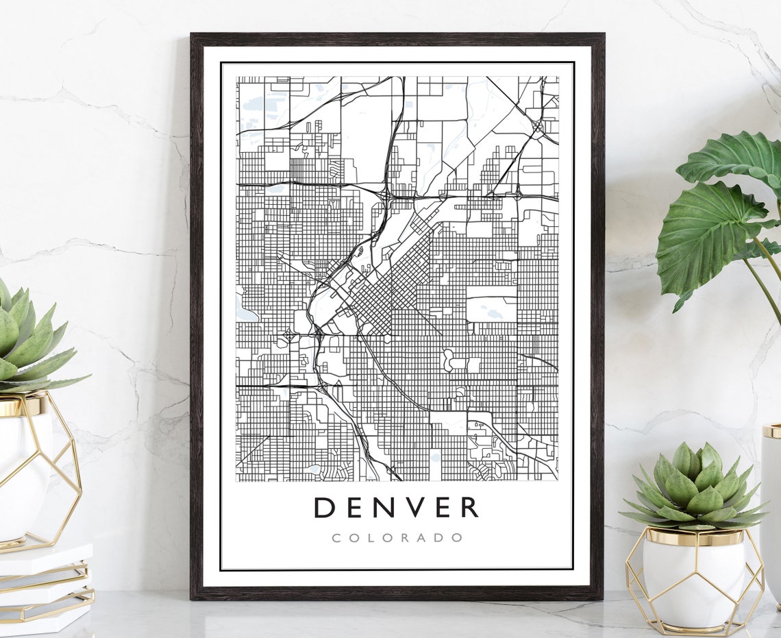 Denver Colorado Street Map Poster Minimalist Black White City Road Art