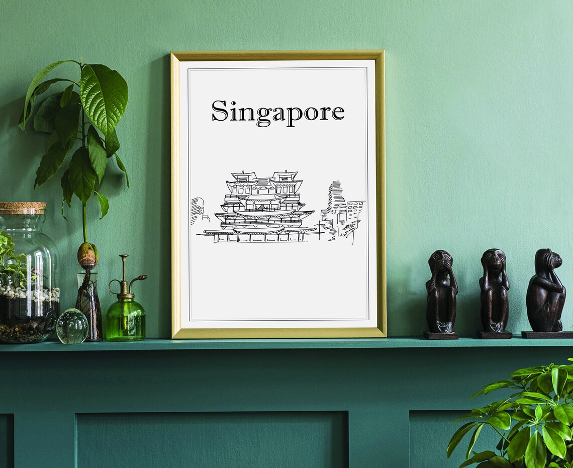 Hand Drawn Poster Singapore Travel Poster Singapore Poster Wall Art Country Cityscape And Landmark Map City Map Poster For Home Office - Image 3