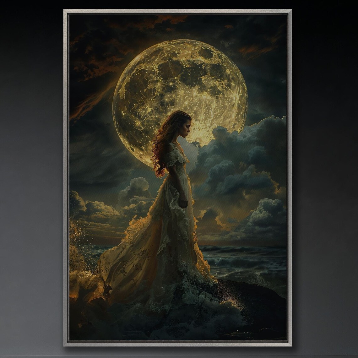 Mystic Full Moon Woman, Romantic Fantasy Poster