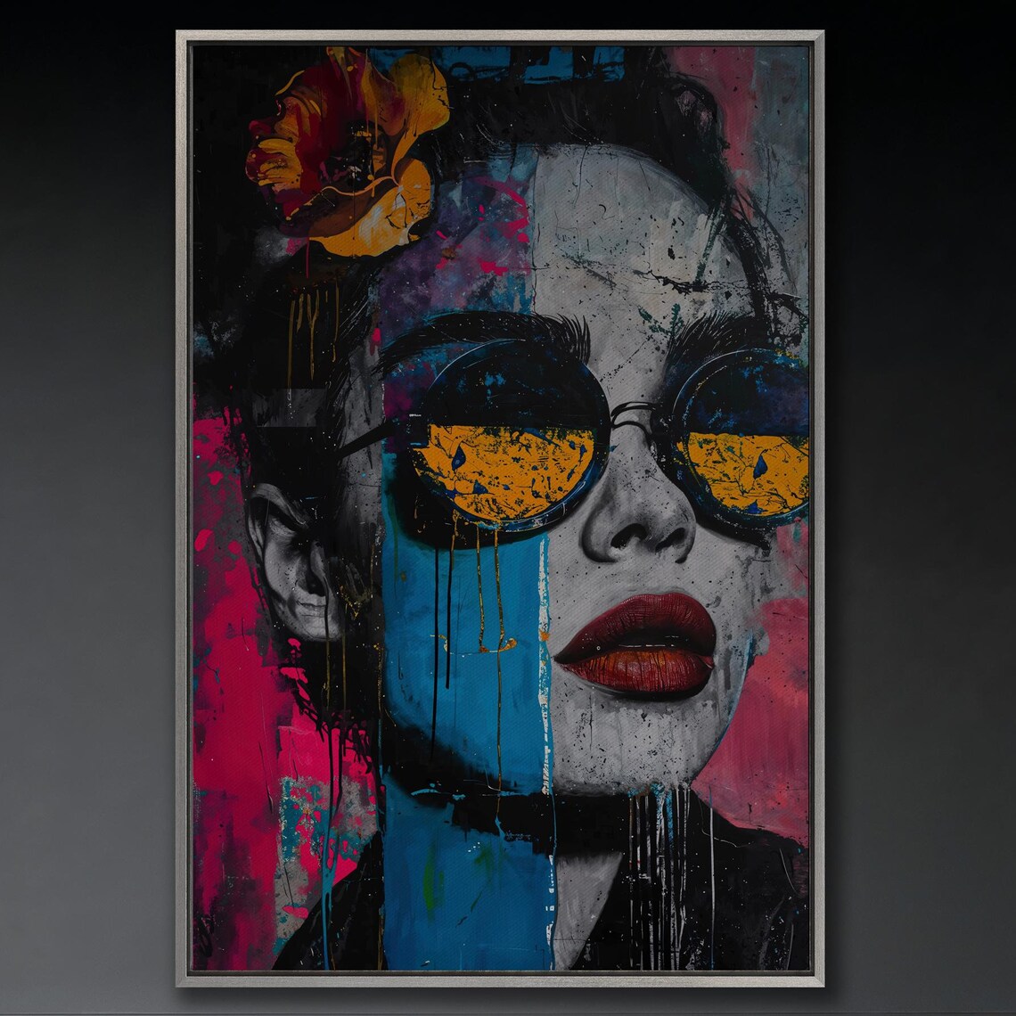 Woman In Round Sunglasses Colorful Pop Art Portrait Painting Poster