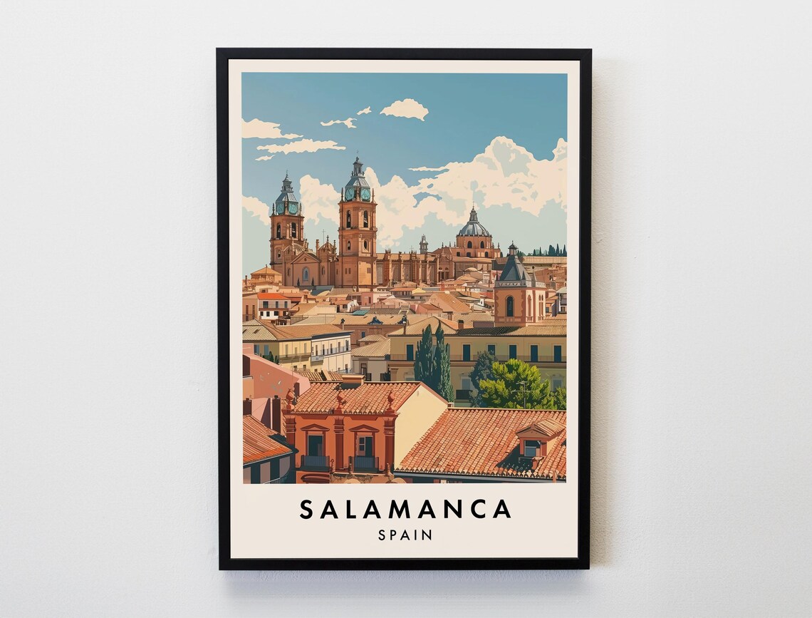 Salamanca Spain Golden Old Town Cathedral Skyline Travel Poster