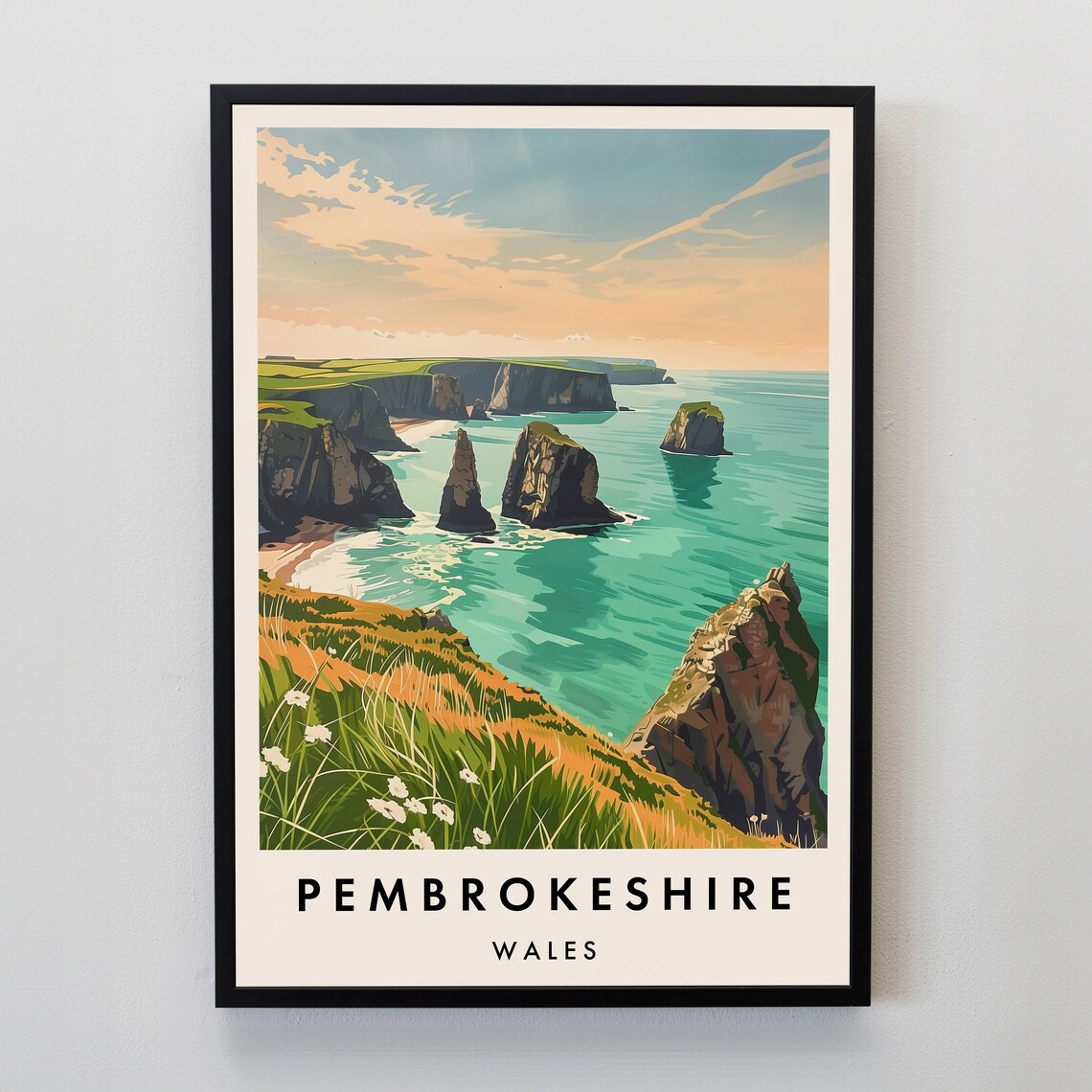 Pembrokeshire Travel Poster, Place for Coastal Decor