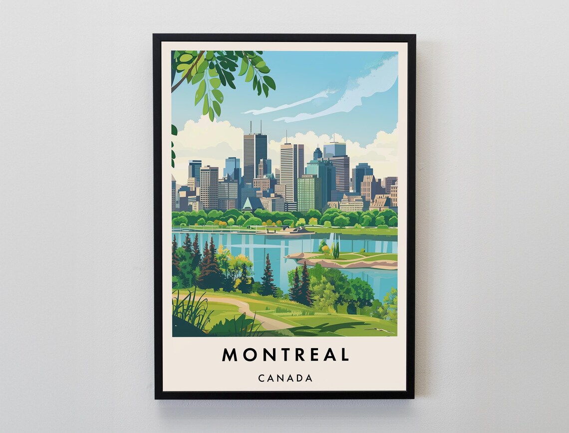 Montreal Canada Skyline Park View Vintage Illustration Poster