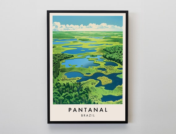Pantanal Brazil Wetland Lagoons Aerial Nature View Travel Poster