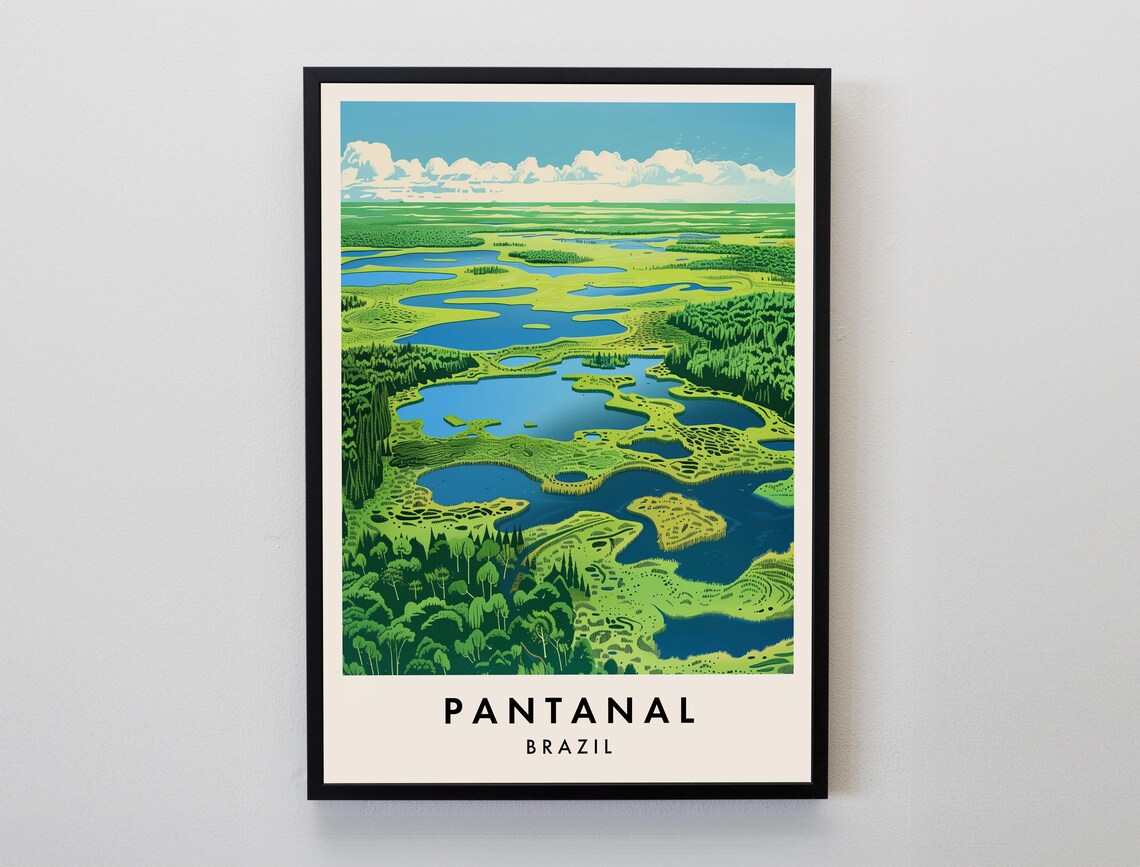 Pantanal Brazil Wetland Lagoons Aerial Nature View Travel Poster