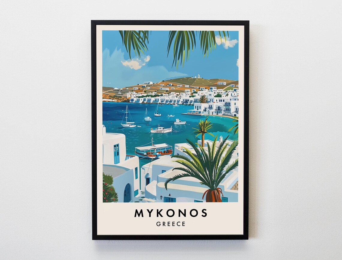Mykonos Travel Poster, Greece Lovers Home Decor