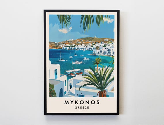 Mykonos Travel Poster, Greece Lovers Home Decor