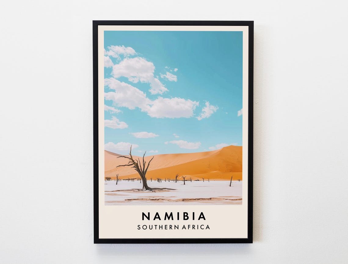 Namibia Deadvlei White Clay Pan Orange Sand Dunes Travel Poster