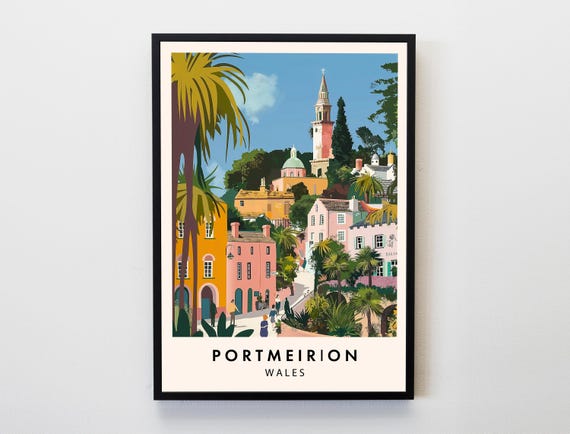 Portmeirion Travel Poster, Wales Lovers Decor