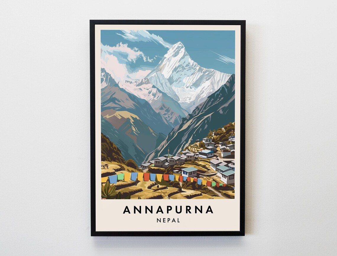 Annapurna Travel Poster, Himalayas Nepal Wall Art