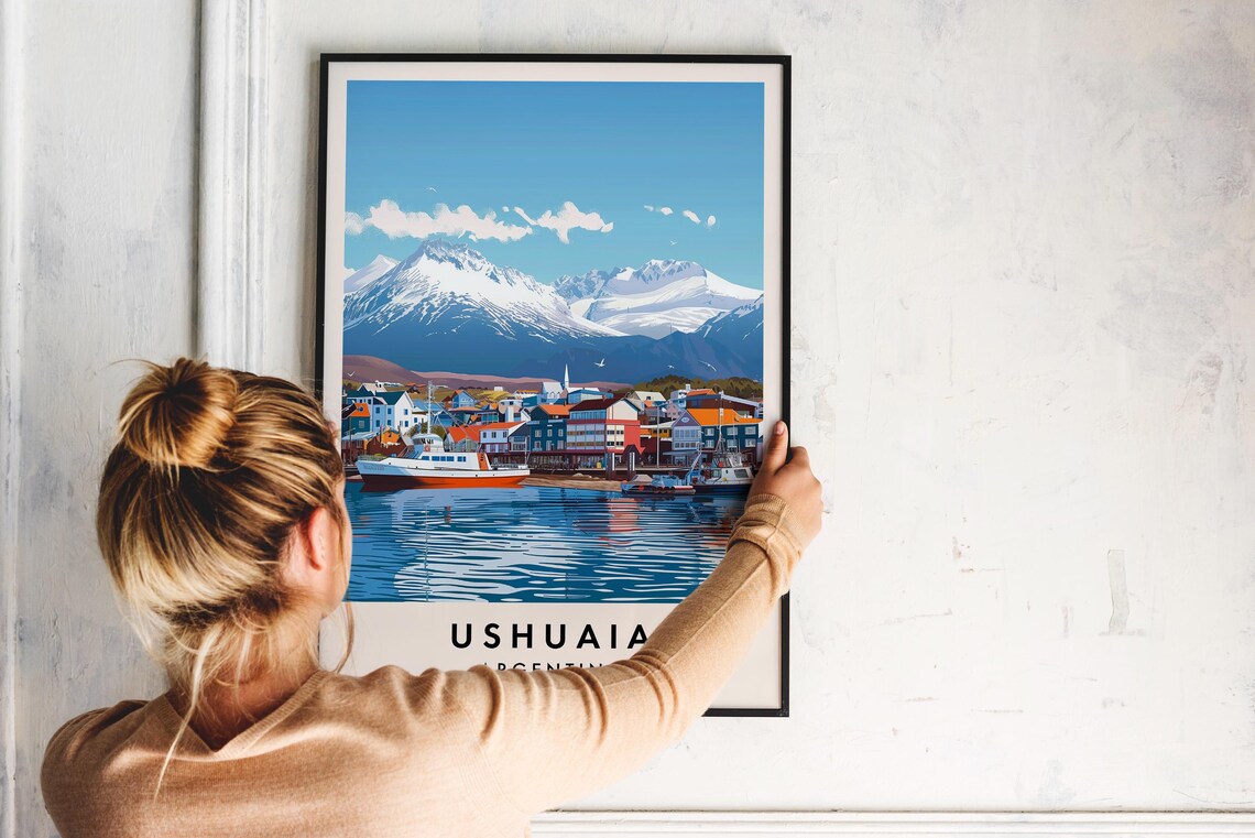 Ushuaia Argentina Harbor Snowy Peaks End of the World Travel Poster - Image 2
